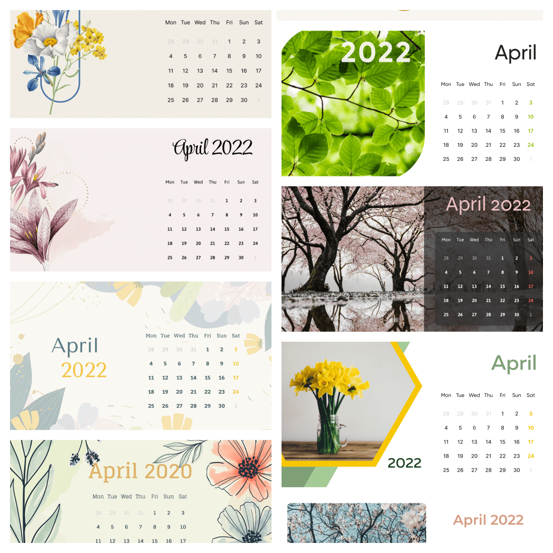 Free Printable April Calendars preview.