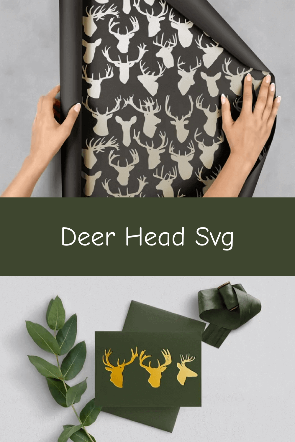 Deer Head SVG on Green Background.