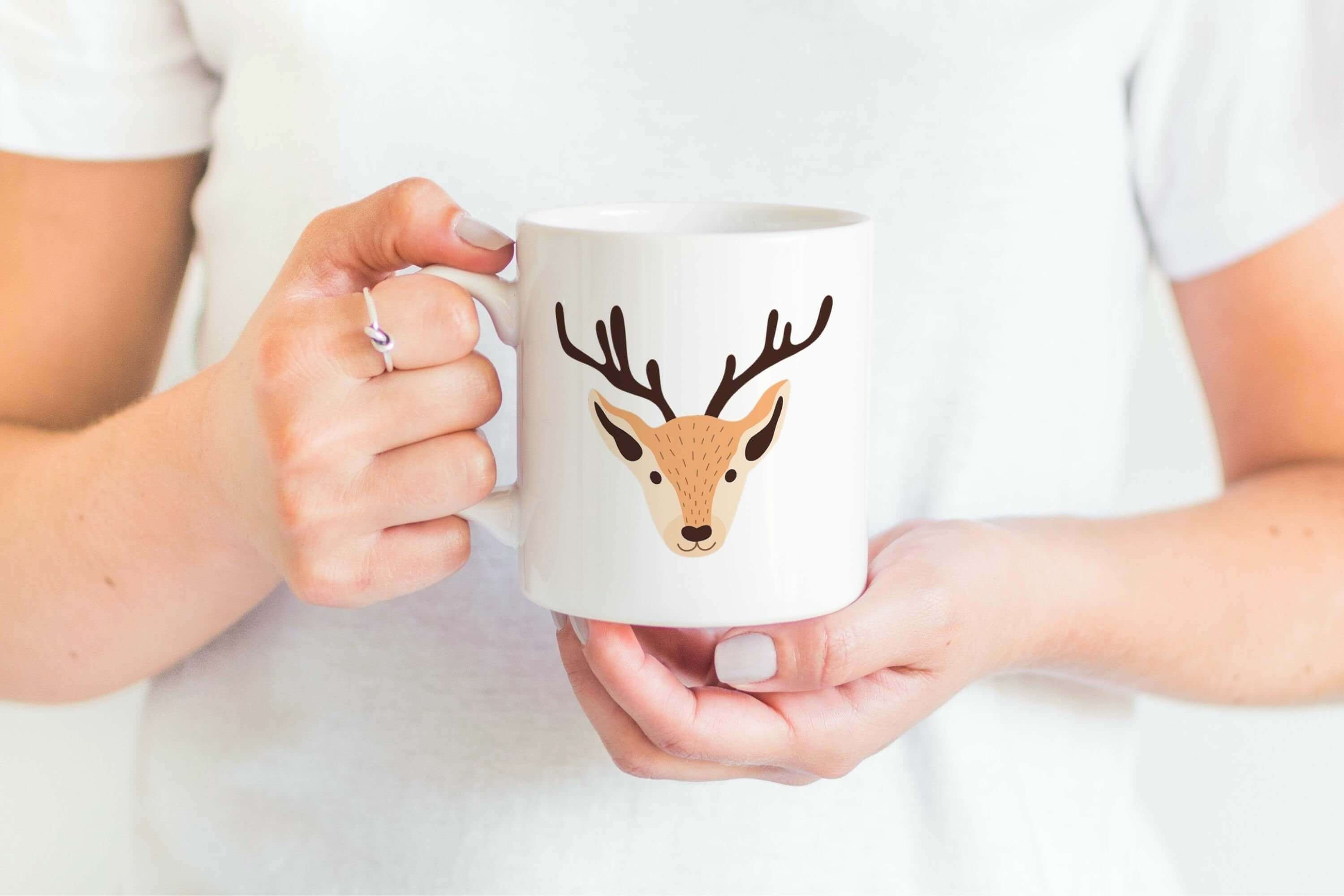 White Cup with Image Deer Head.