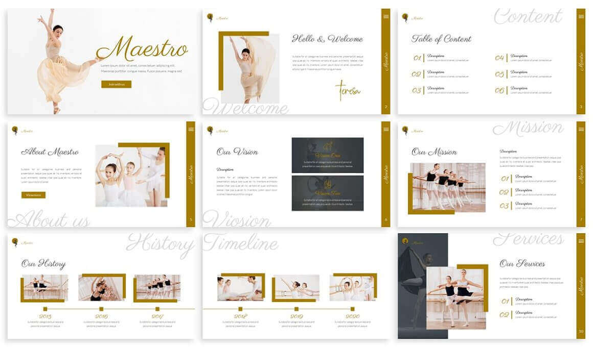 Vision and Mission of Maestro Ballet Powerpoint Template.