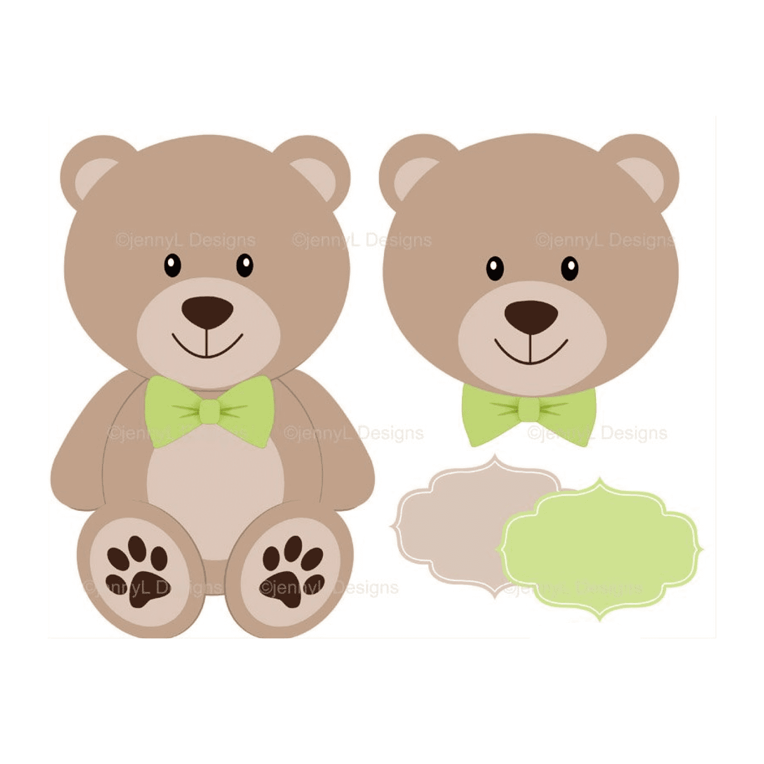 2green teddy bear digital paper.