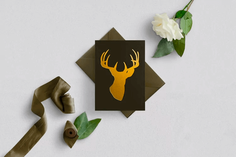 Golden Deer on Brown Background.