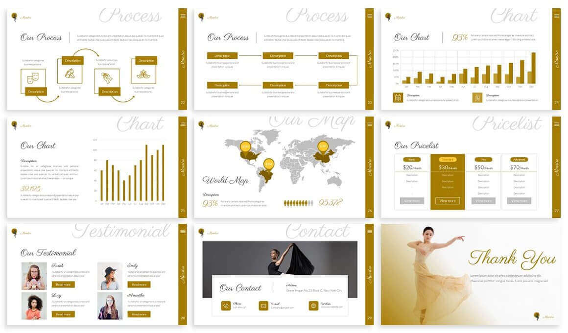 Process, Chart, Map and Prices of Maestro Ballet Powerpoint Template.