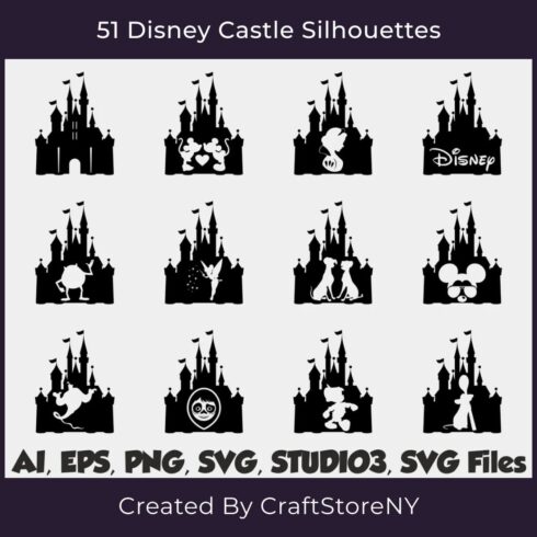 51 Disney Castle Silhouettes SVG main cover.