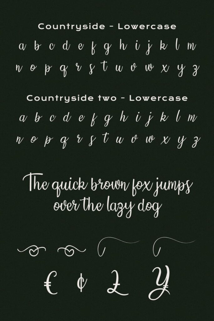 Countryside Free Farmhouse Font two Pinterest upercase and lowercase preview.