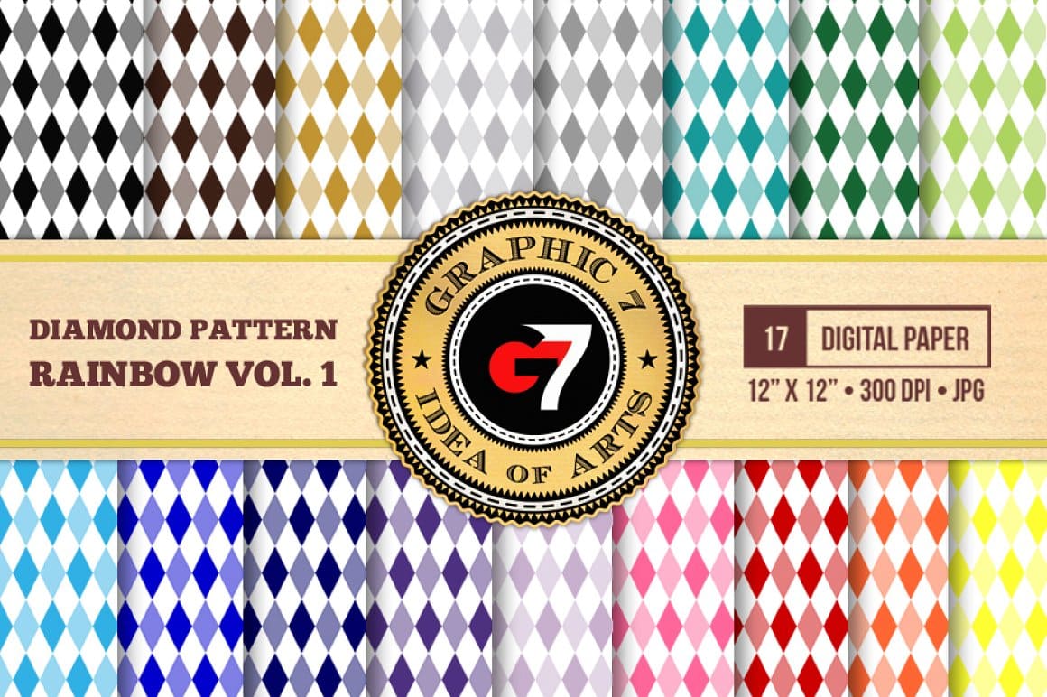 Digital Paper Background Diamon Pattern Rainbow v01 preview.