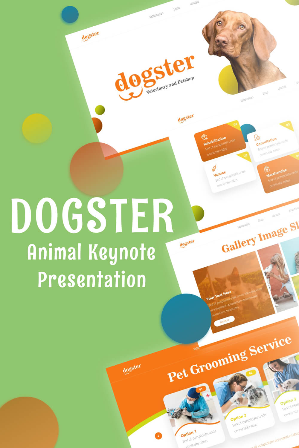 Dogster Animal Keynote Presentation on Green Background.