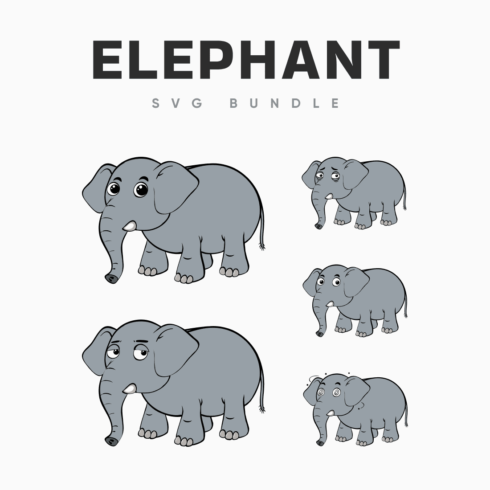 The elephant svg bundle includes four elephants and four smaller elephants.