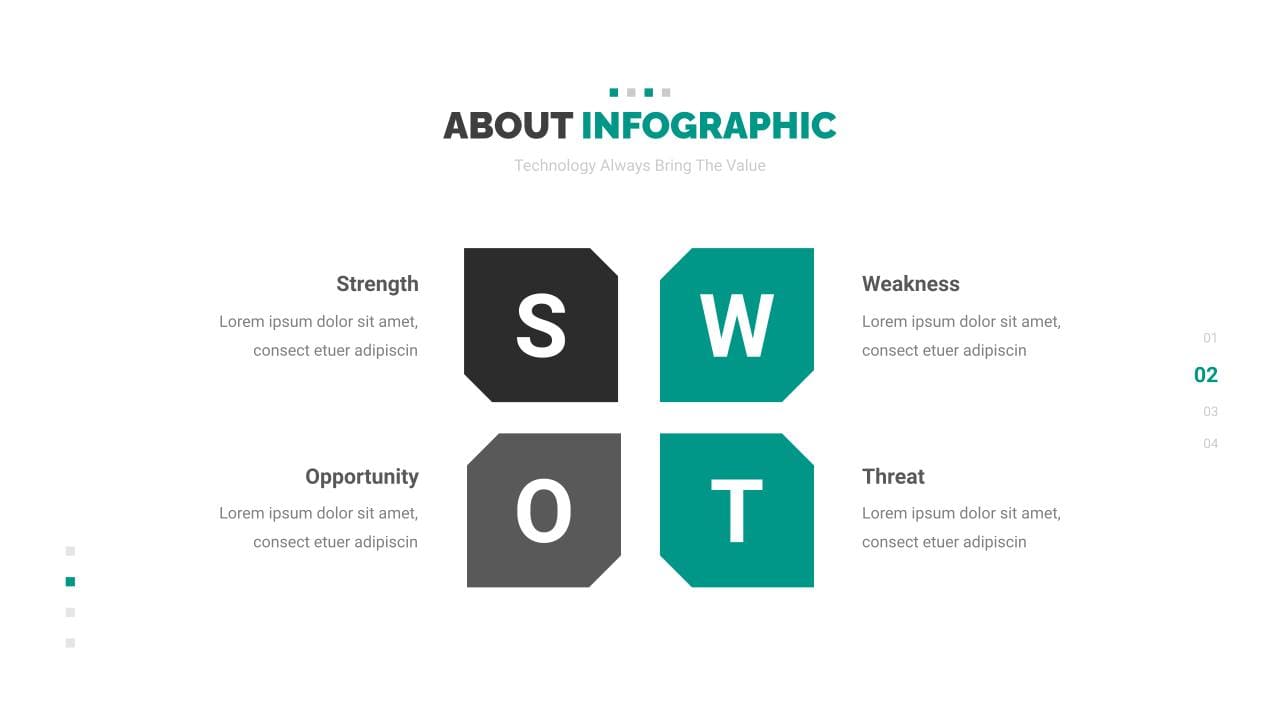Stylish slide for SWOT analysis.