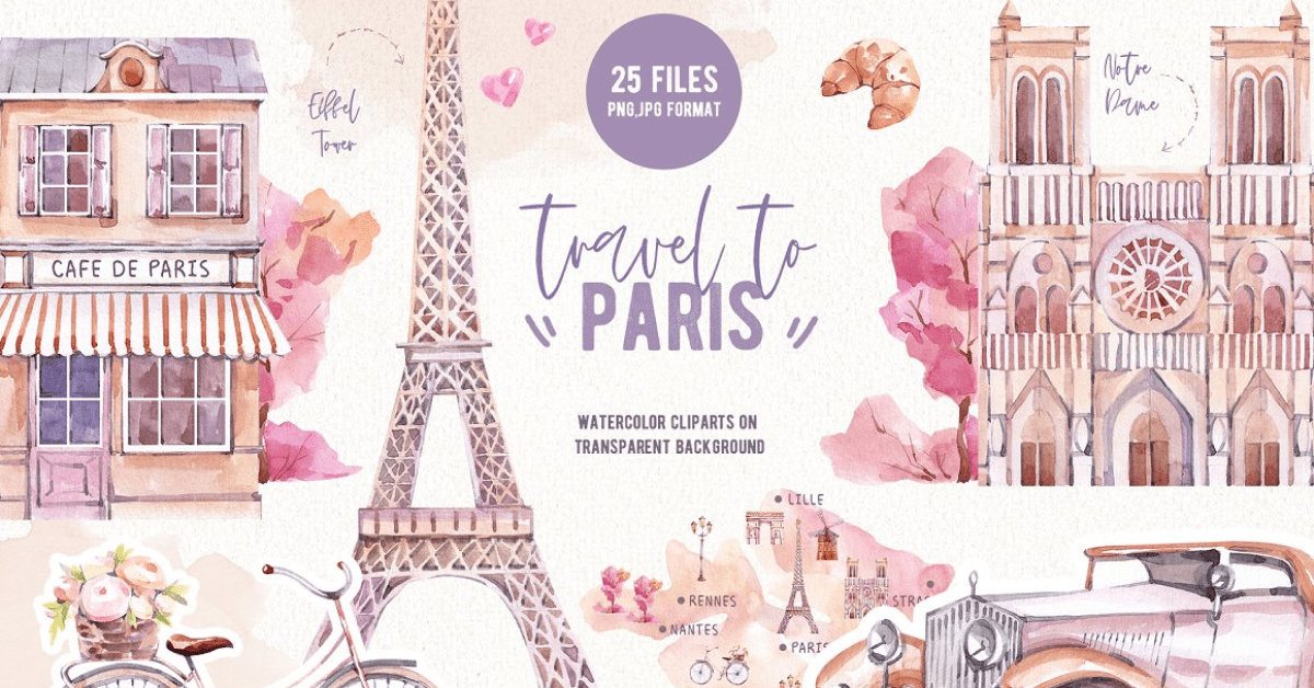 Travel to Paris - Watercolor Clipart – MasterBundles