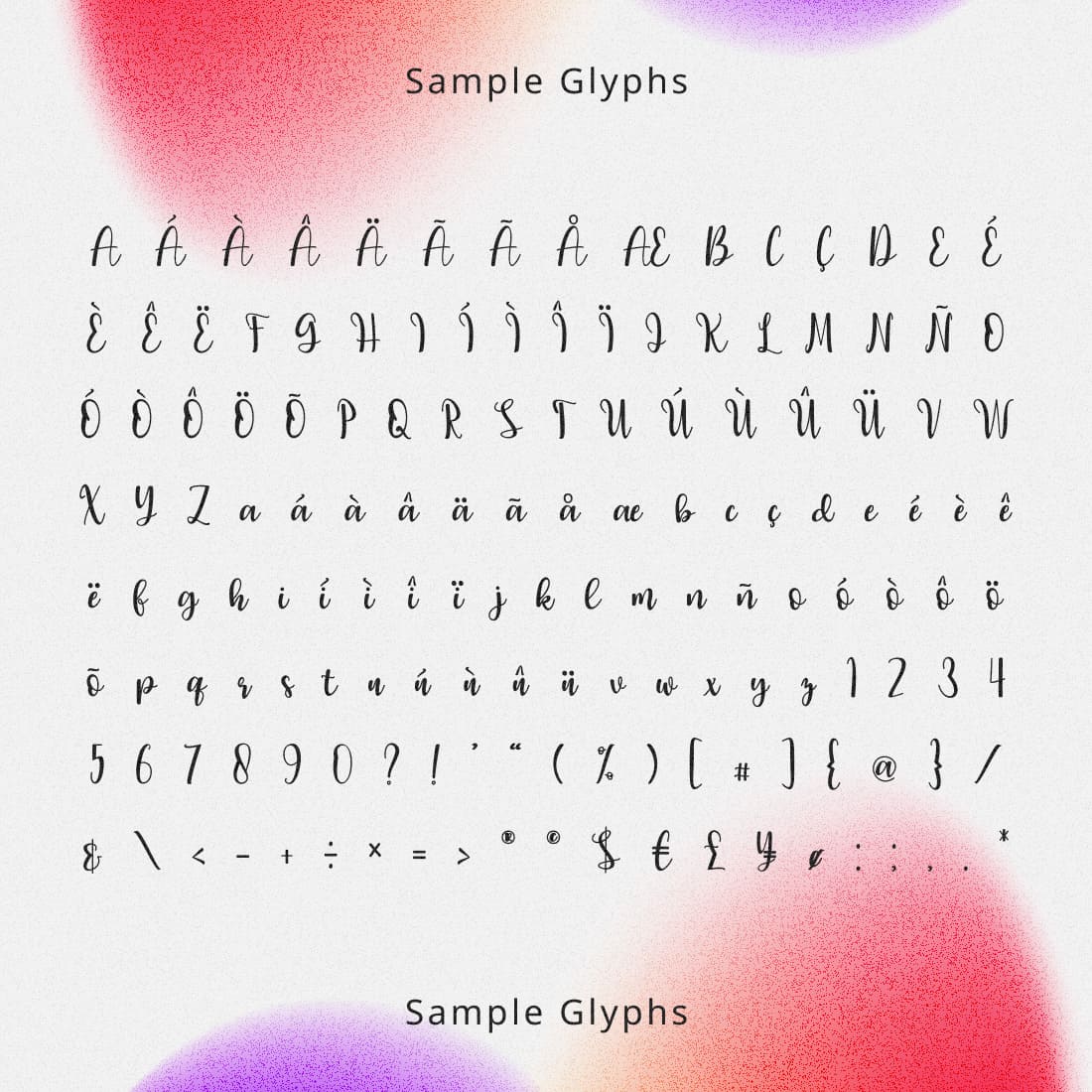 Falling free Thanksgiving font preview with sample glyphs.