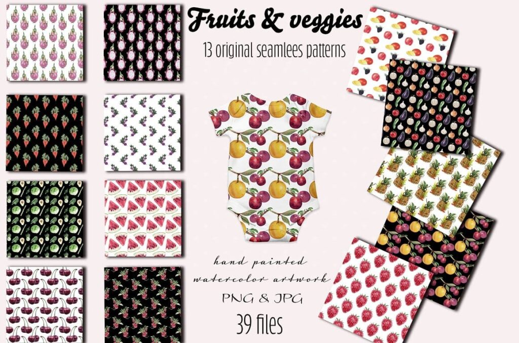 Food bundle watercolor patterns.