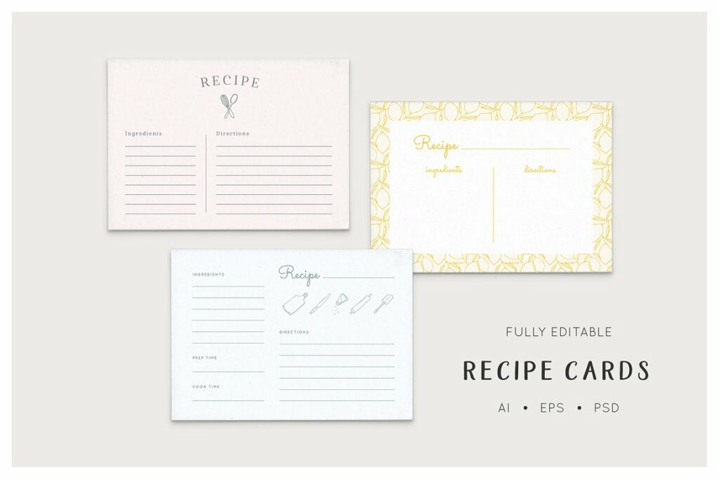 Food cooking bundle recipe cards.