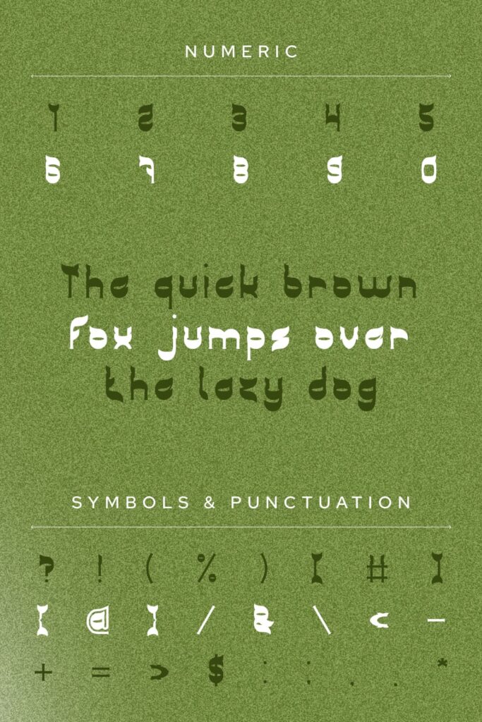 Free Green Tea Patrick Font Pinterest numeric, symbols and punctuation preview.