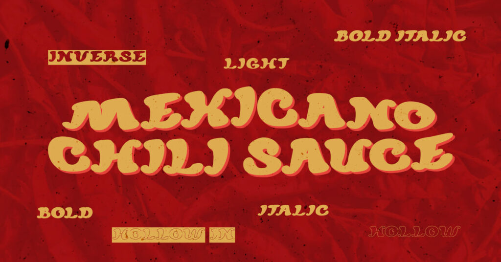 Free mexican font mexicano chili sauce Facebook collage image.
