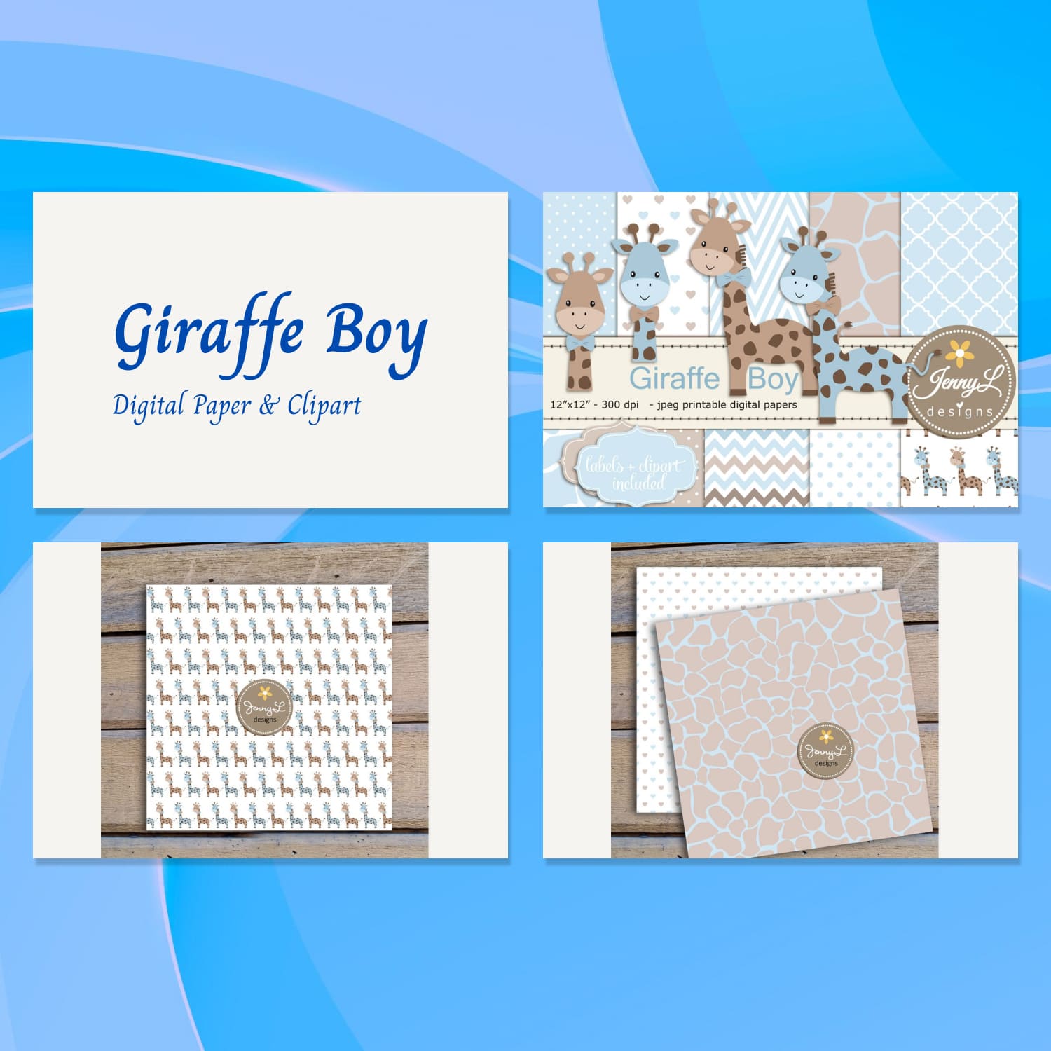 Giraffe Boy Digital Paper Clipart 01.