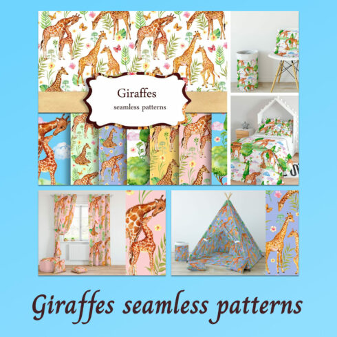 Giraffes Seamless Patterns 01.