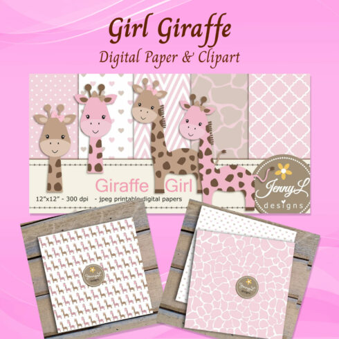 Girl Giraffe Digital Paper Clipart 01.