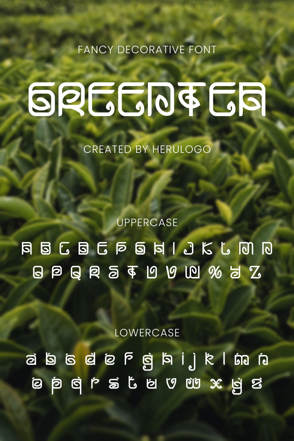Greentea Free Patrick Font MasterBundles Pinterest preview with uppercase and lowercase.
