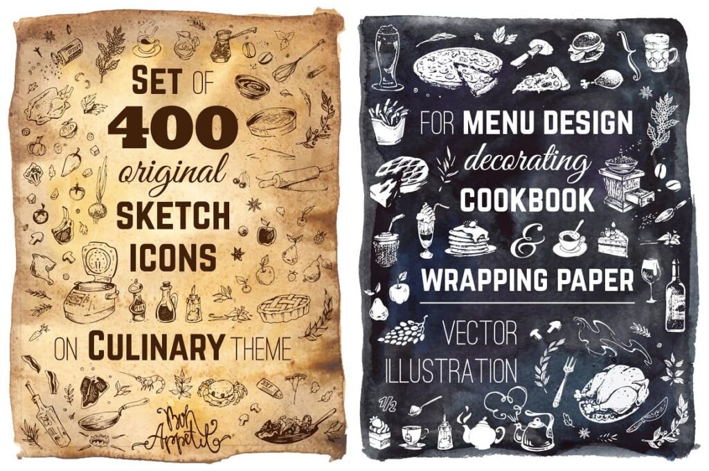 Hand-drawn Cooking and Food Icons main preview.