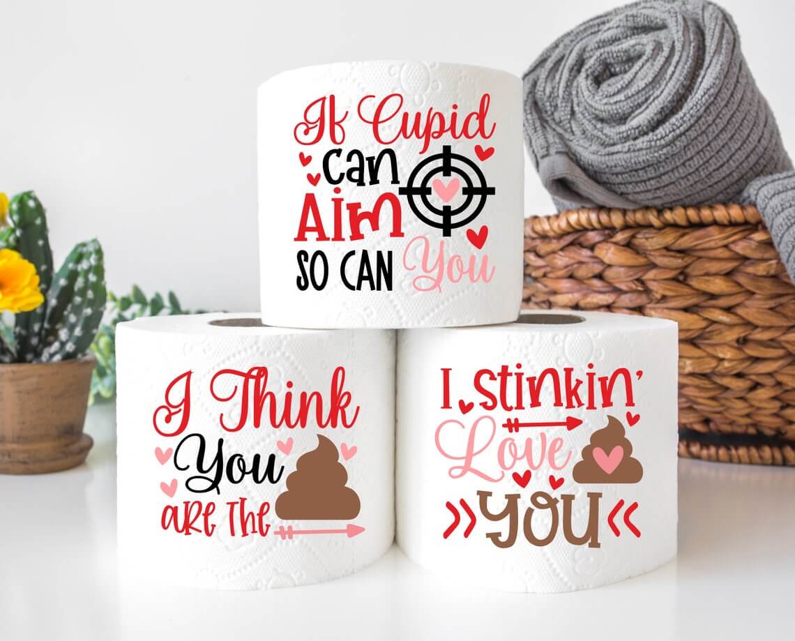 Toilet Paper with Red, Brown and Black Design.