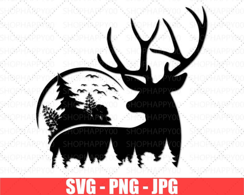 Deer and Mountain SVG, PNG, JPG.