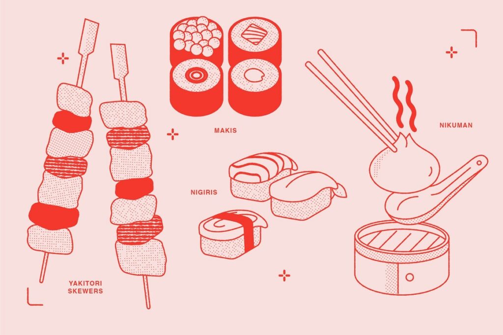 Japanese food vector illustration makis.