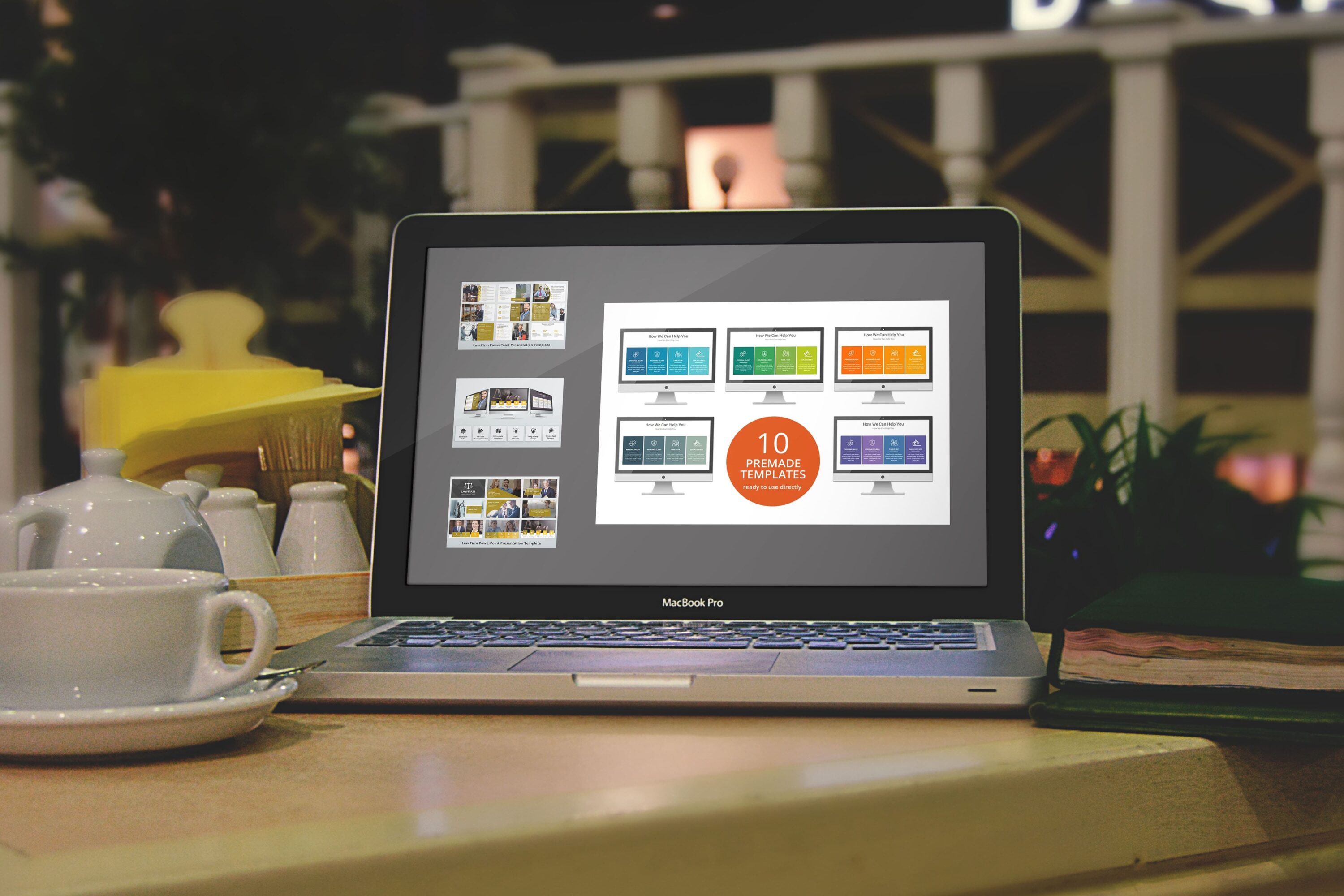 law firm powerpoint template mockup laptop.