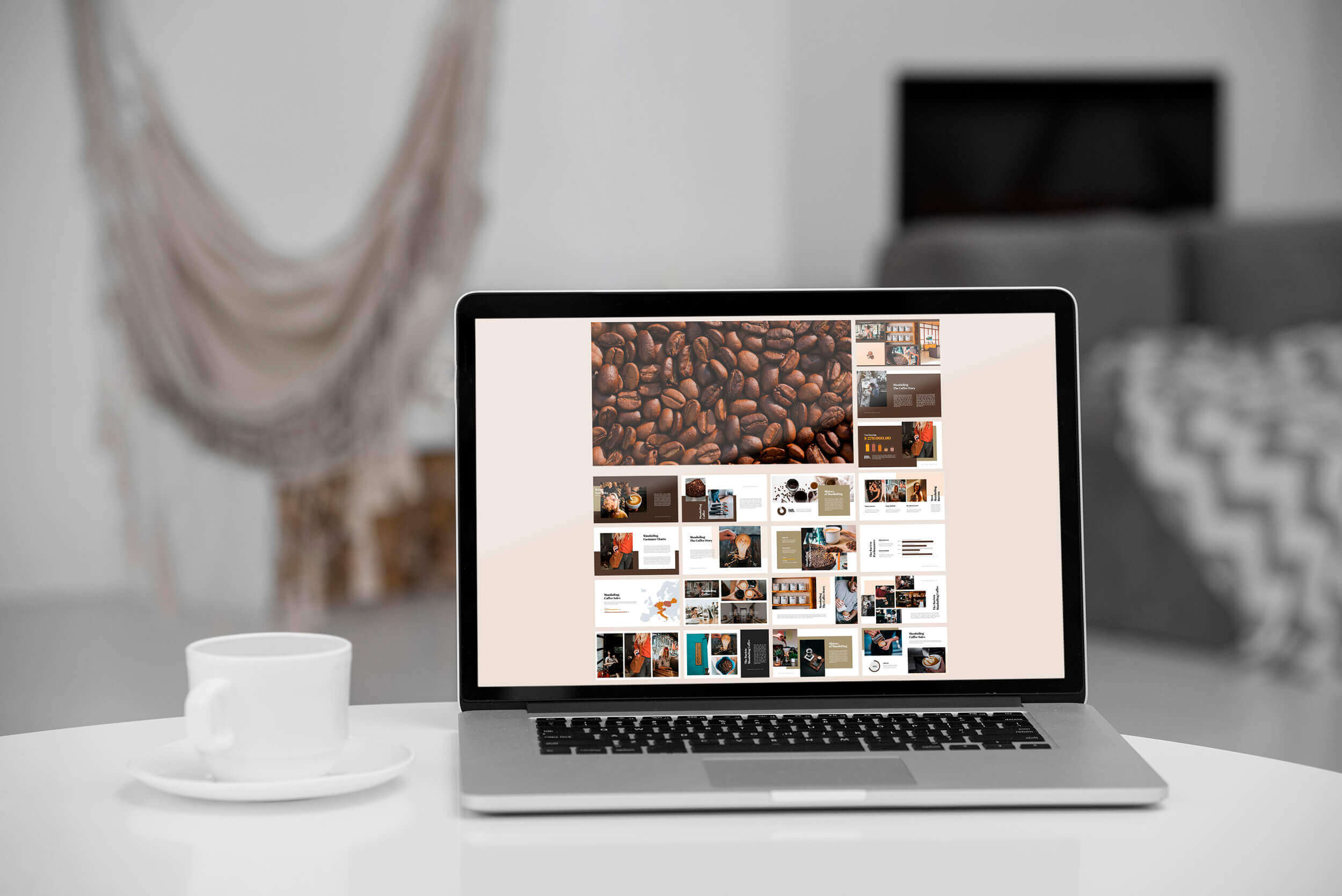 Preview Mandailing Coffee Google Slides Mockup on Laptop.
