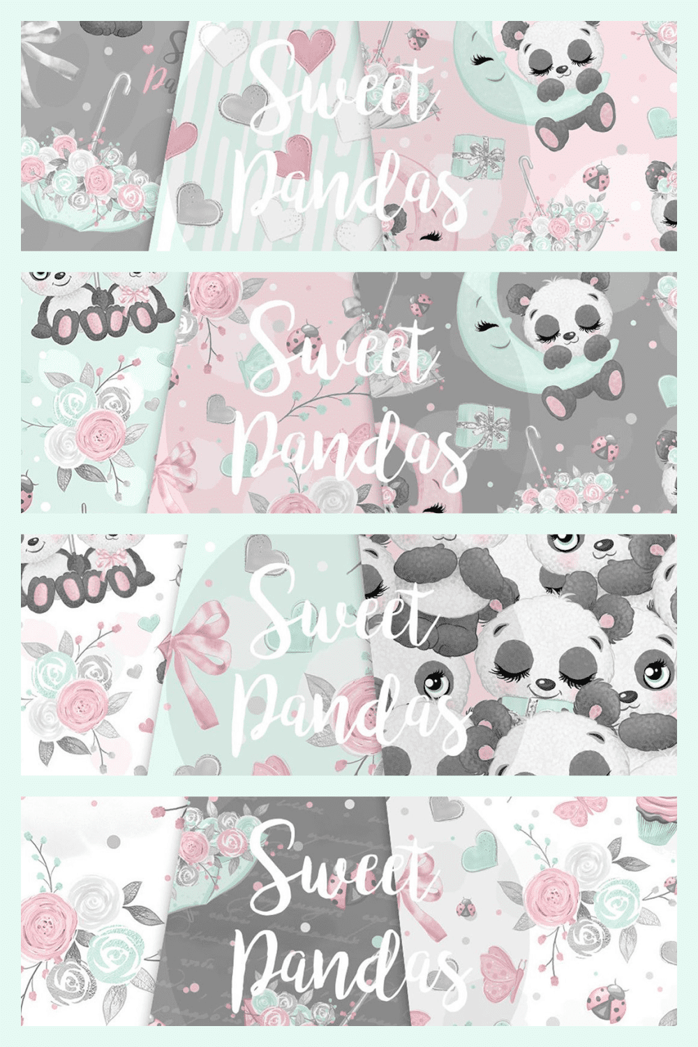 panda bear digital paper cute baby pint4.