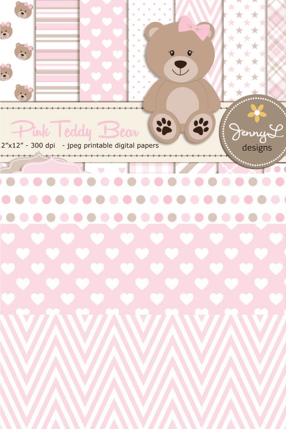 pink teddy bear digital paper pint1.