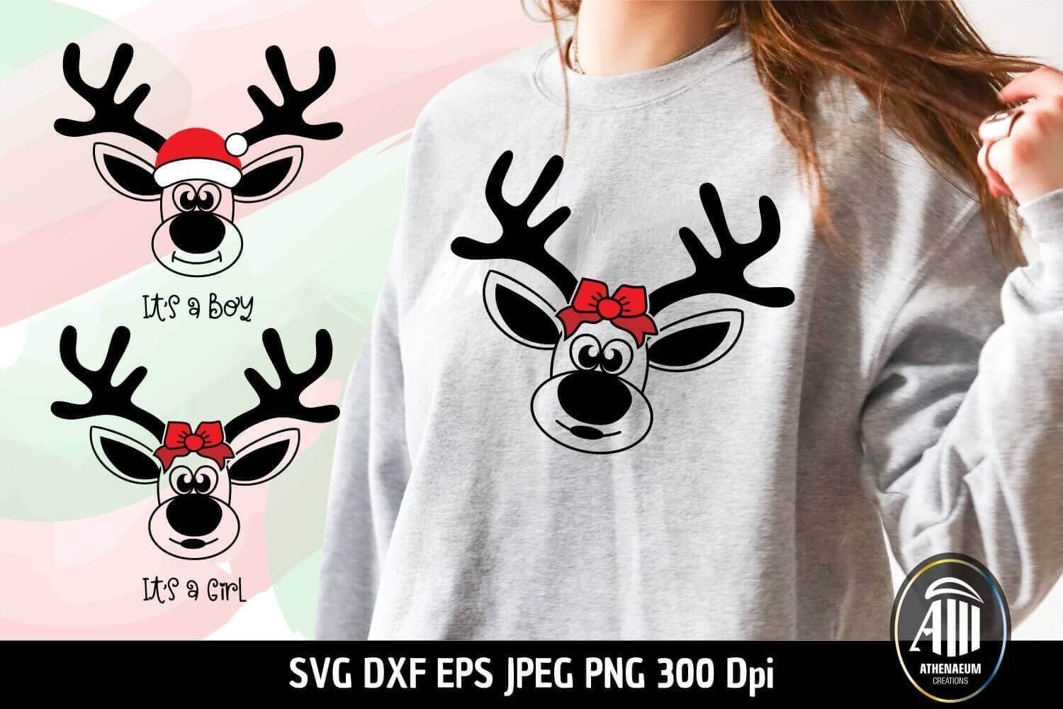 Reindeer Head SVG, DXF, EPS, JPEG, PNG. 