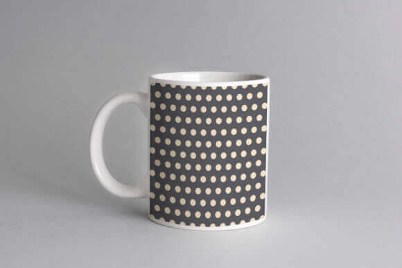 Using Seamless Hand Drawn Polka Dot Patterns 1 in Design of Cup.