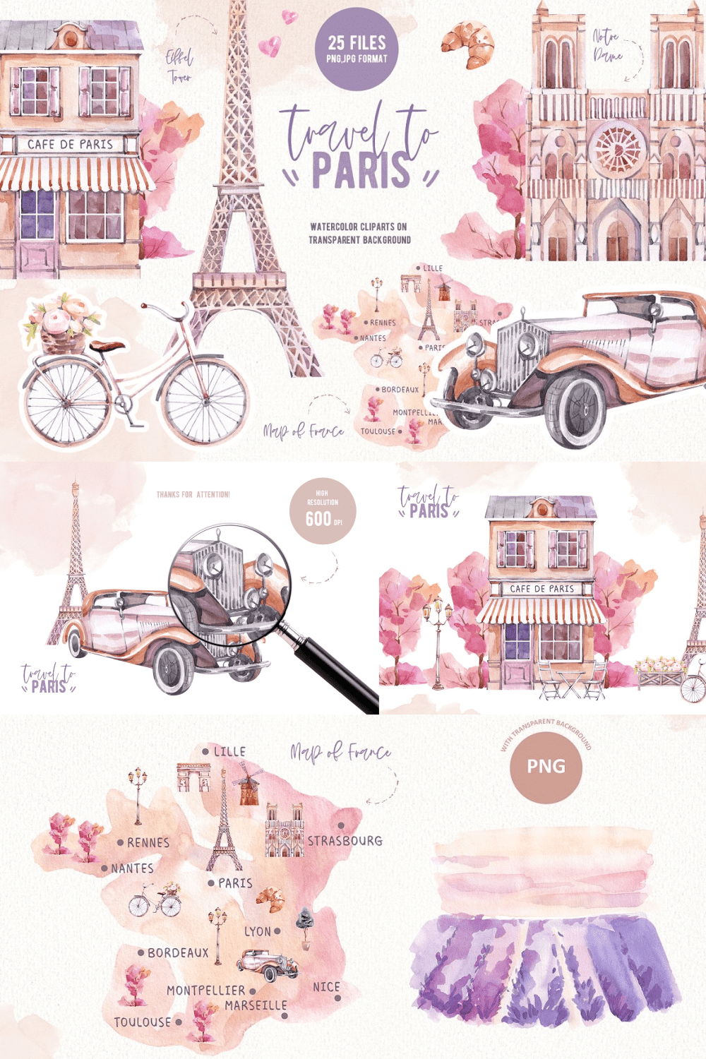 Travel To Paris Watercolor Clipart pin1.