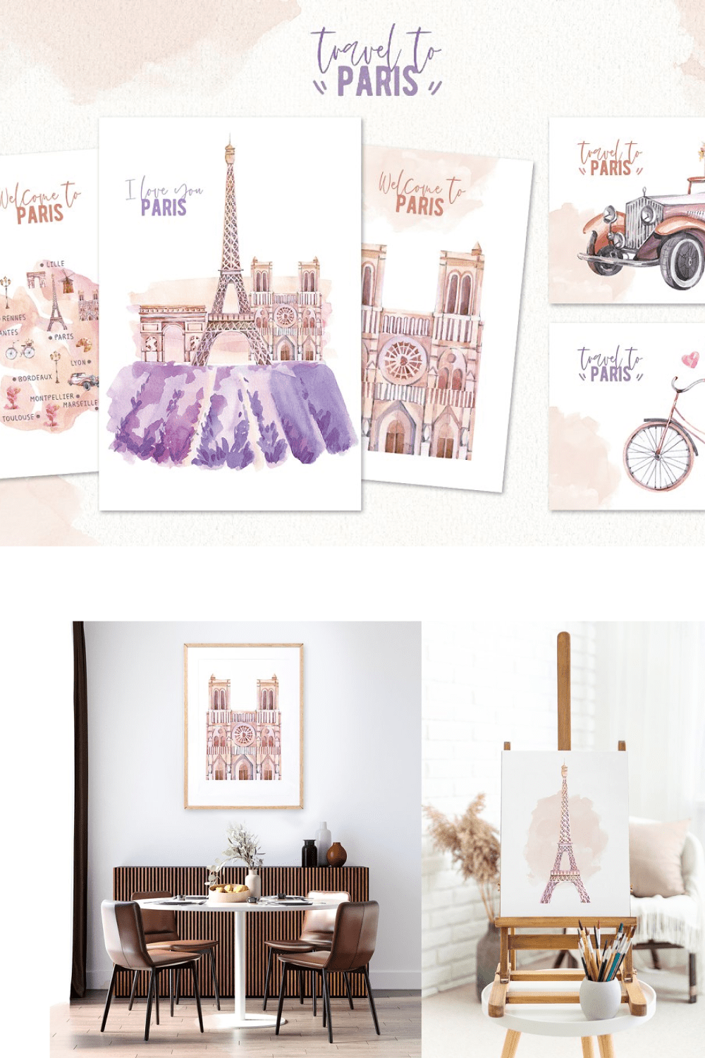 Travel To Paris Watercolor Clipart pin2.