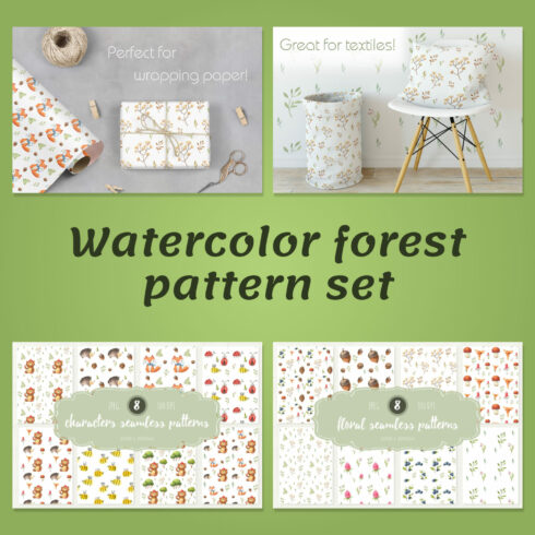 Watercolor Forest Pattern Set 01.
