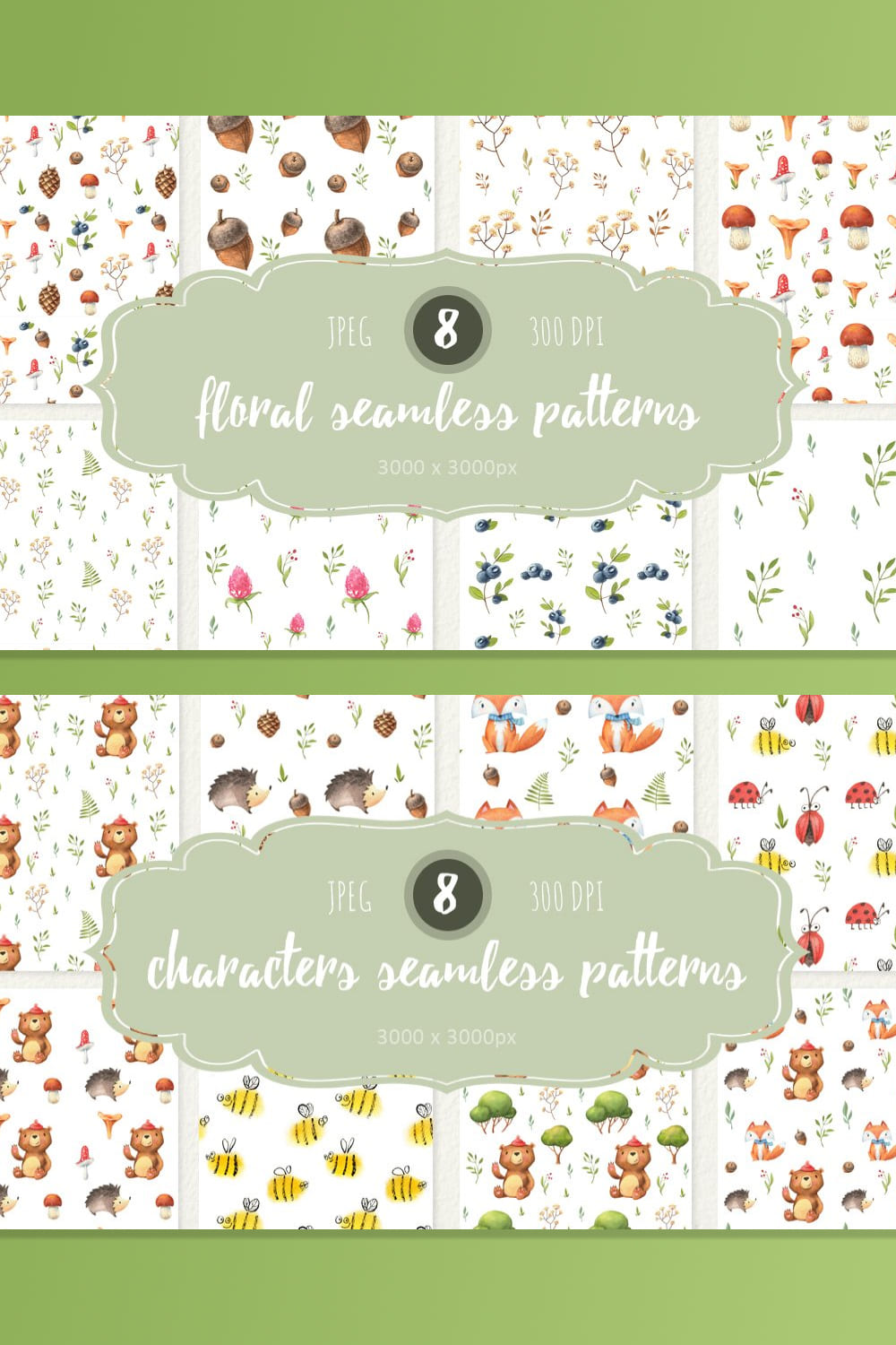 Watercolor Forest Pattern Set 06.