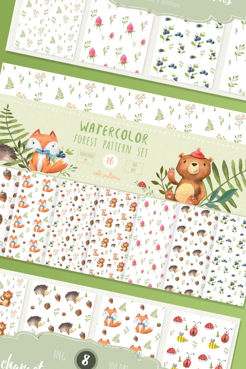 Watercolor Forest Pattern Set 07.