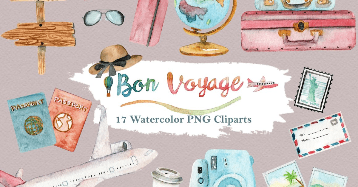 Watercolor Travel World Clipart Set  Travel clipart, Clip art, Travel  illustration
