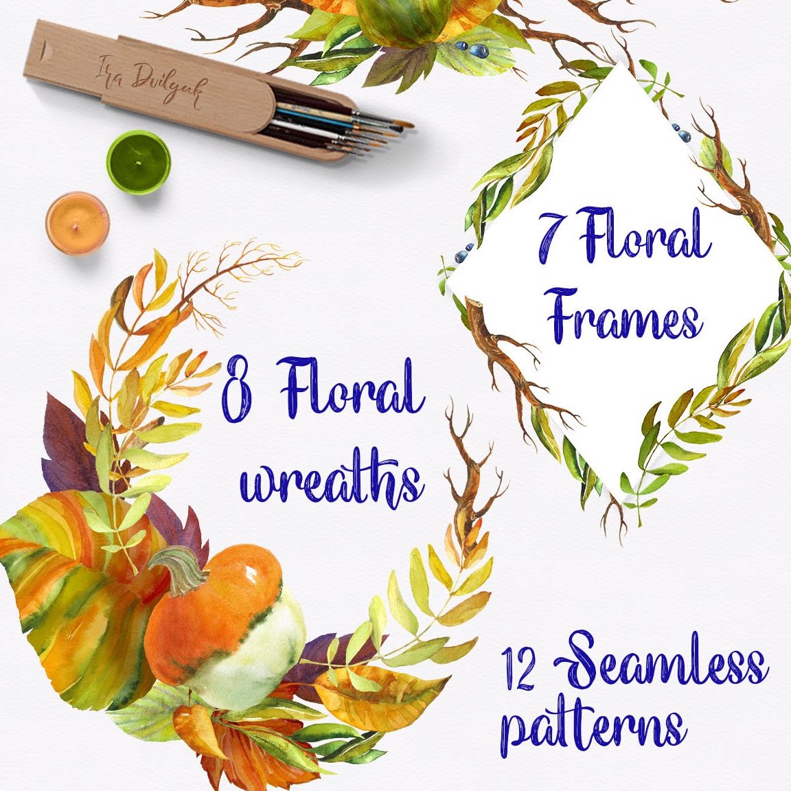 Watercolor Fall Floral Clipart preview image.