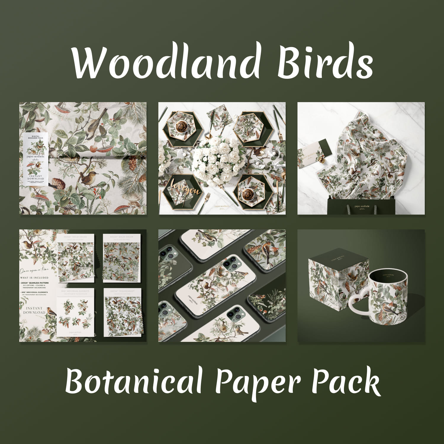 Woodland Birds Botanical Paper Pack 01.