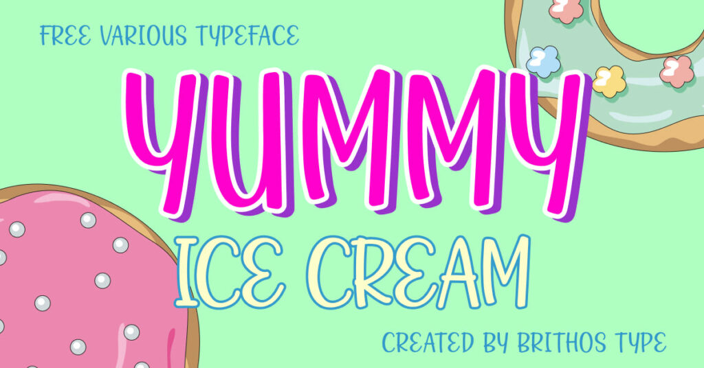 Yummy Ice Cream Free Font Facebook MasterBundles collage image.