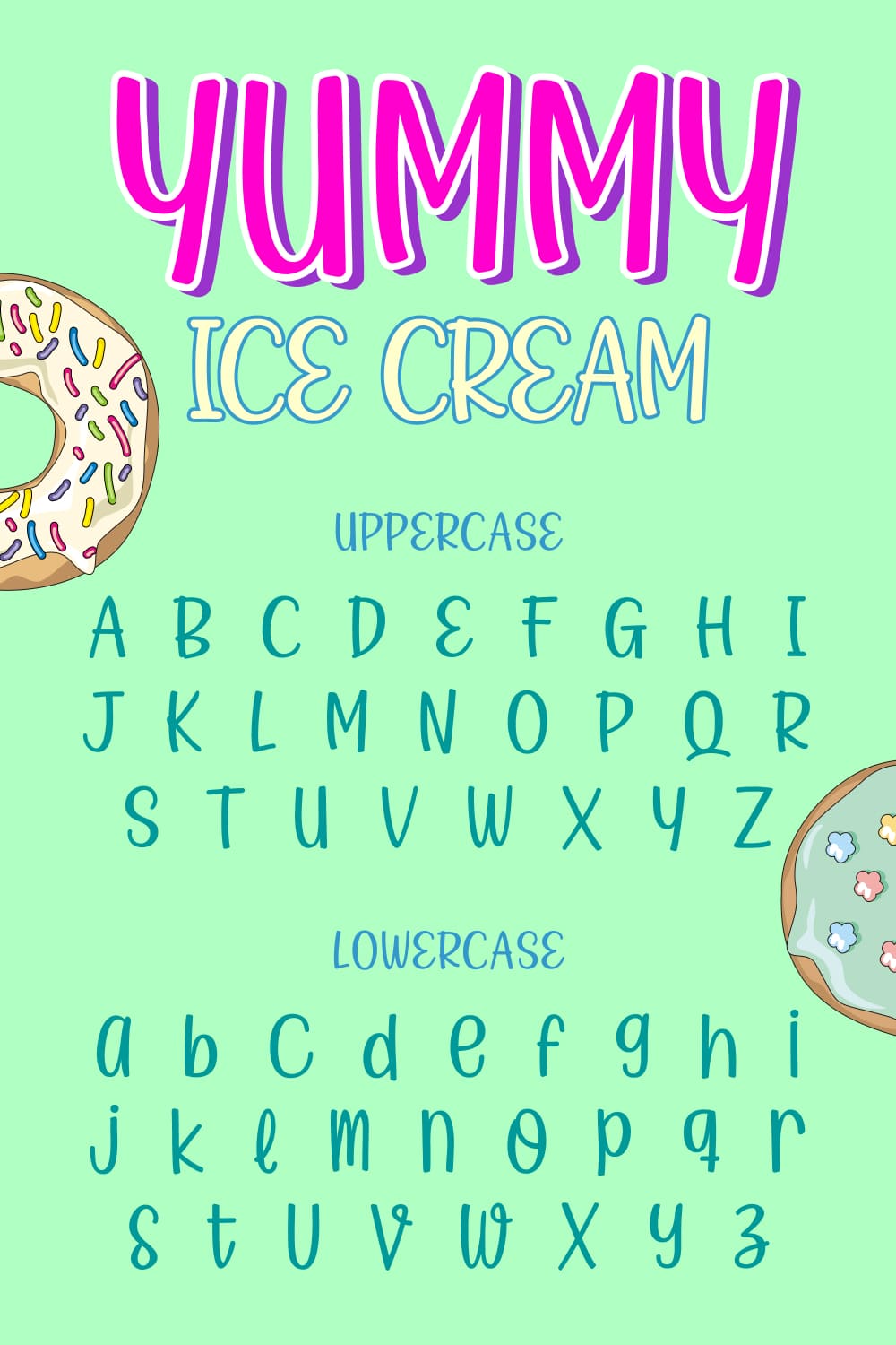 Yummy Ice Cream Free Font MasterBundles Pinterest uppercase and lowercase preview.