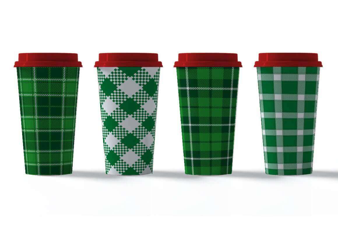 Four Cups in Green and White Color.