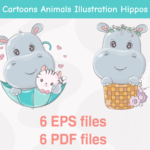 Cartoons animals illustration hippos.