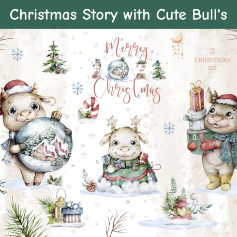 Christmas story with cute bull.