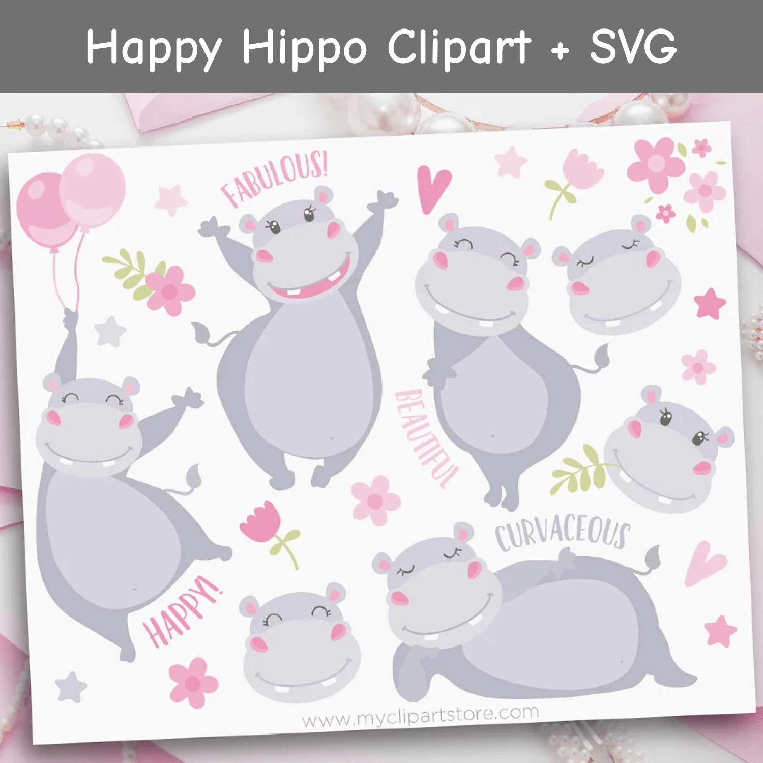 Happy hippo clipart svg.