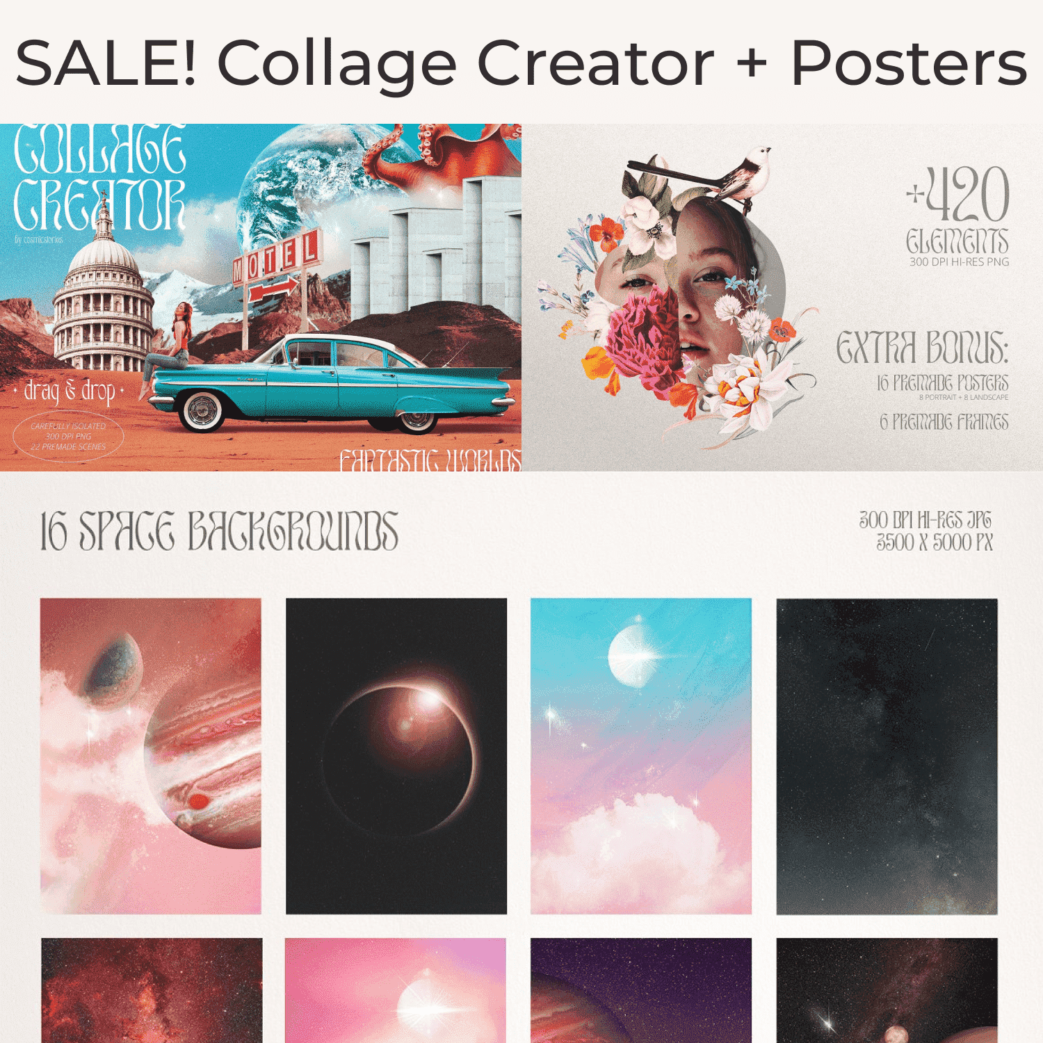 Sale! Collage Creator + Posters - Backgrounds Preview.
