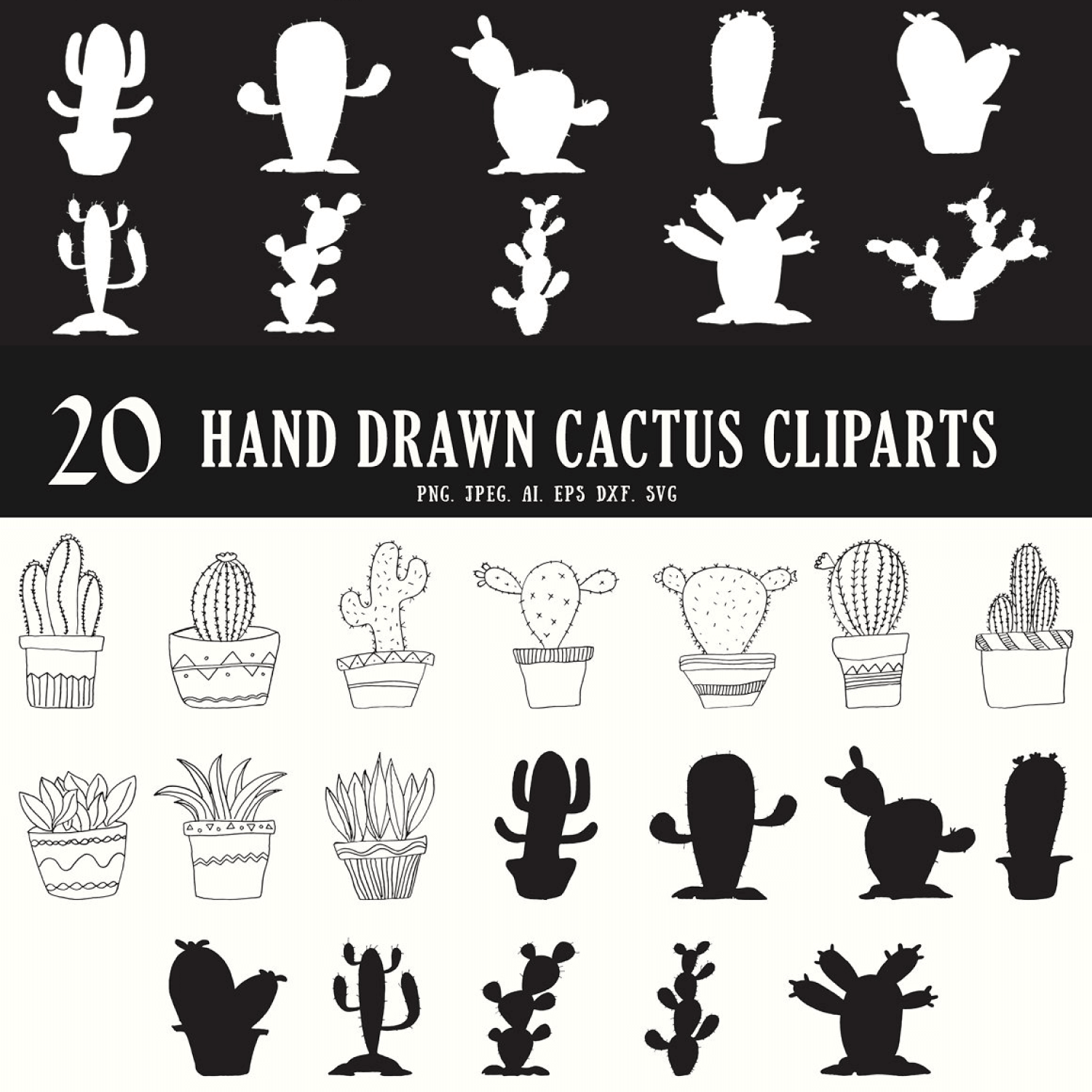 Cactus Cliparts PNG, JPEG, AI, EPS, DXF, SVG.