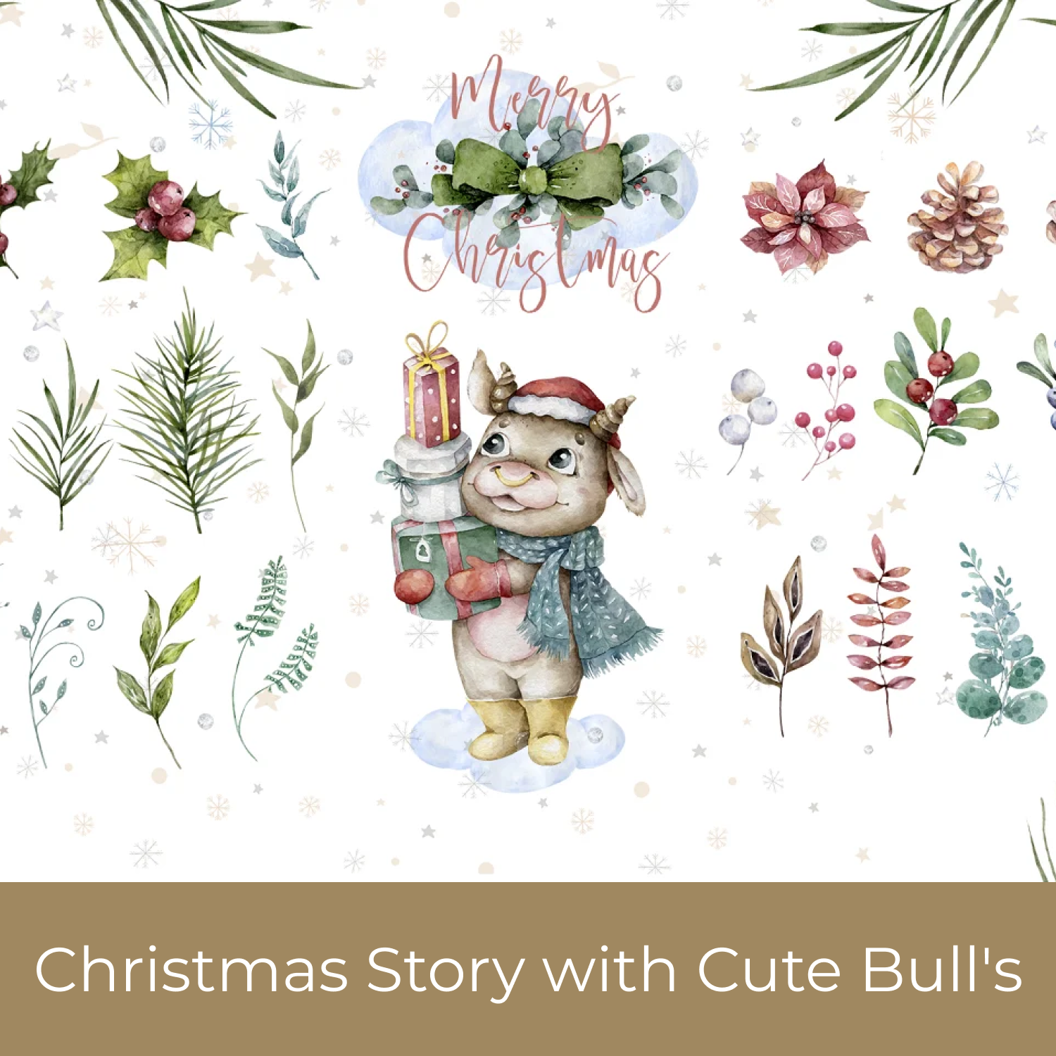 Christmas story with cute bull s.